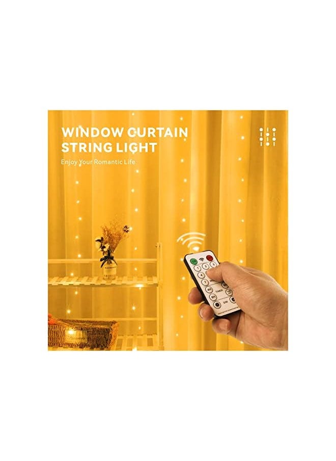 The Bros Curtain String Light,300 LED Lights Window Curtain 3x3Meters Fairy Lights with Remote Control for Christmas,Bedroom,Party,Wedding Decorations(Battery Powered)(Warm White)  - Image 3