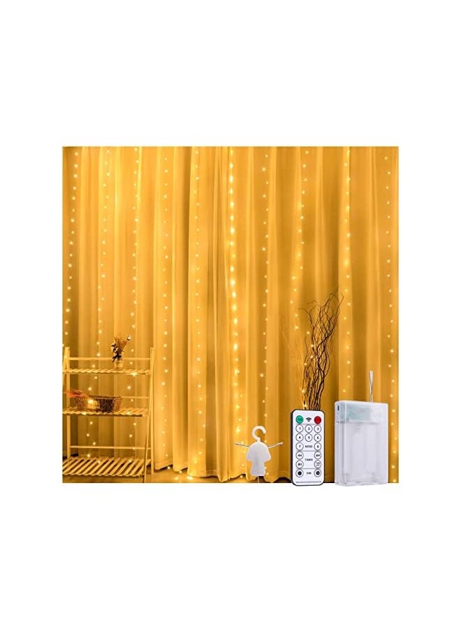 The Bros Curtain String Light,300 LED Lights Window Curtain 3x3Meters Fairy Lights with Remote Control for Christmas,Bedroom,Party,Wedding Decorations(Battery Powered)(Warm White)  - Image 2