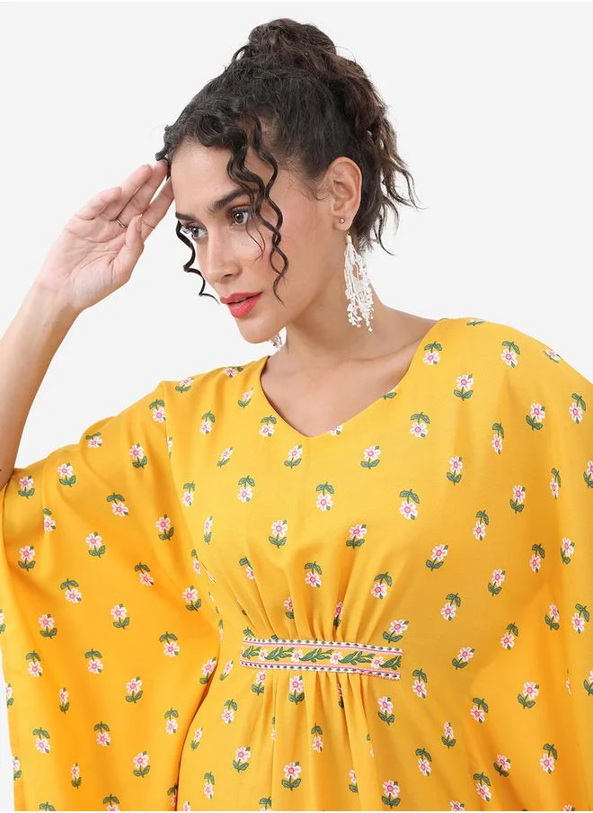 فيشود Yellow Floral Printed Kaftan Set with Trouser by Styli