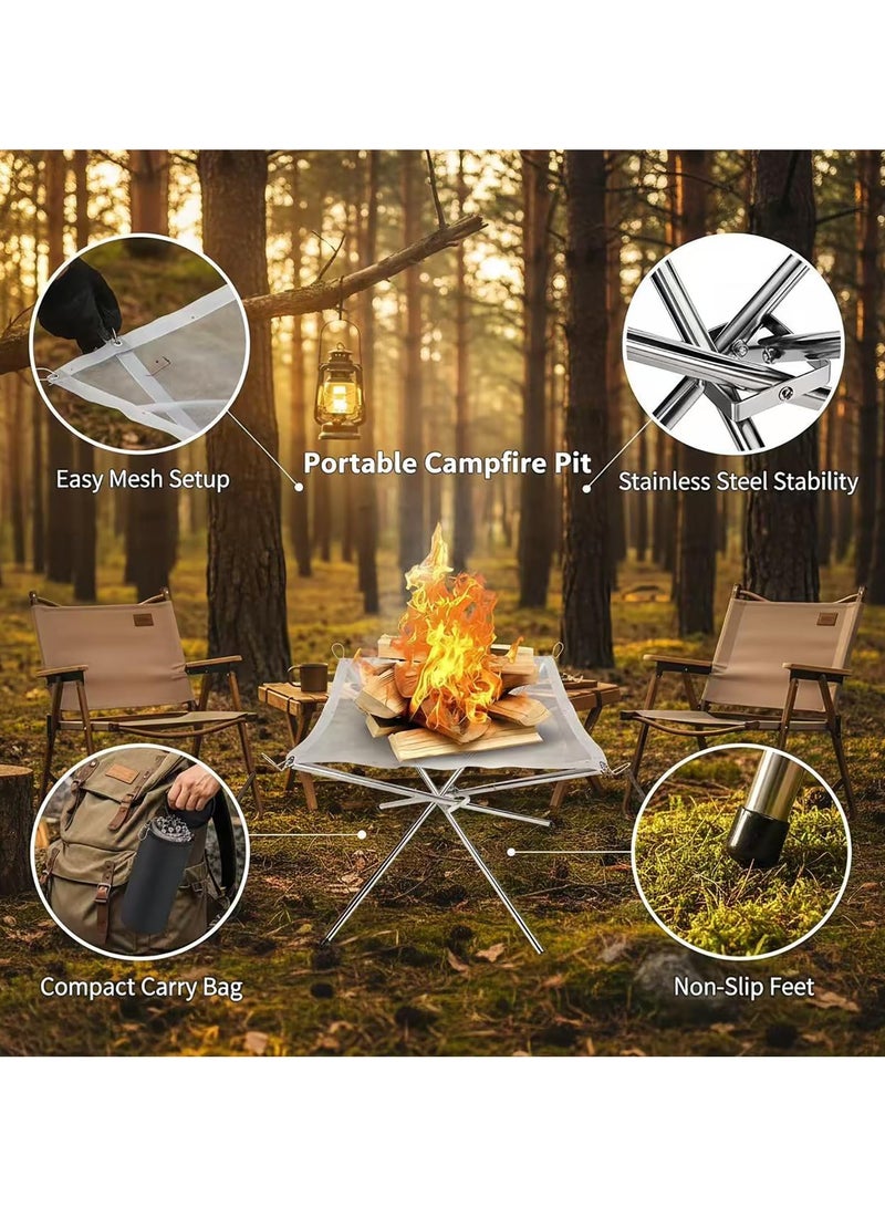 MiiSort Upgrade Portable Fire Pit OutdoorCamping Fire Pit Foldable Steel Mesh Fire Pits Fireplace 42cm - Image 3