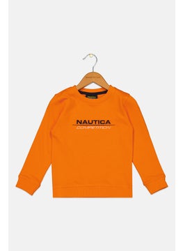 Nautica Competition Toddlers Boy Crew Neck Brand Logo Sweatshirt, Orange  - Image 1