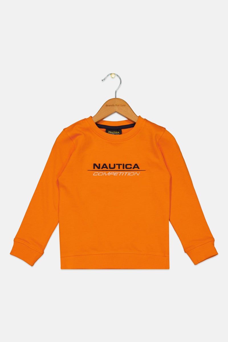 Nautica Competition Toddlers Boy Crew Neck Brand Logo Sweatshirt, Orange  - Image 1