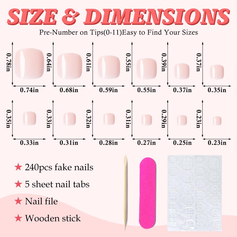 LuckForever 168pc Press on Toenails Women Fake Toe Nails with Glue Tabs, Nude Fake Toenails Press on Nail Toe Acrylic Nail Tips Short Square False Toenail Feet Artificial Toe Nails Press on - Image 2