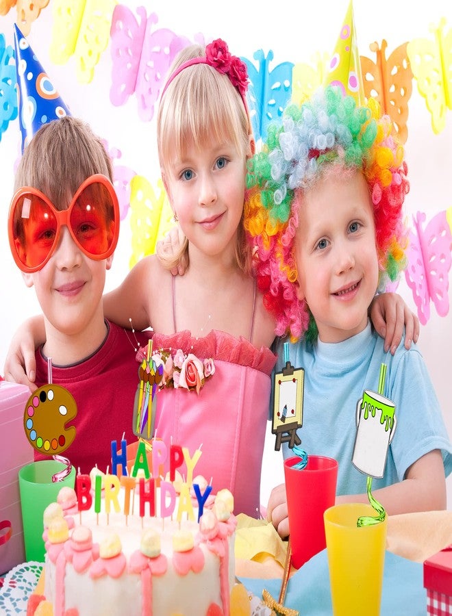 Meaxur 24pcs Art Painting Curly Straws for Cocktail Drink and Brushes Pad Paint Birthday Party Supplies Decorations Welcome Back to School Art Painting Party Favors with 2 Cleaning Brushes 8 Colors Straws - Image 4