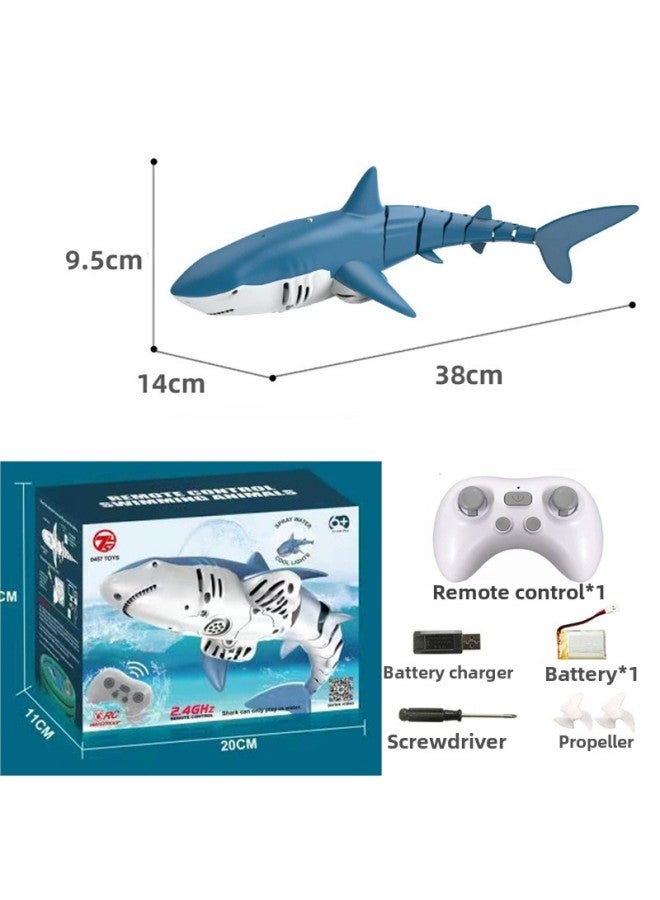Remote Control Dolphin Real Animal Headlight Shark Whale Water Spray Summer Water Children's Day Water Play Boy Toy-Color:Remote Control Blue Shark Can Spray Water + Upgraded Waterproof Remote Control-Specifications:Lithium Battery *4, 120 Minutes Battery Life + Freight Insurance + Lifetime Warranty  - Image 1
