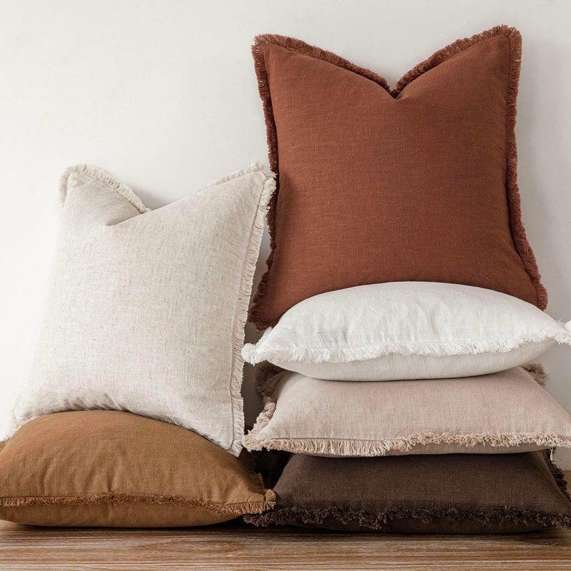 Foindtower Set of 2 Decorative Linen Fringe Throw Pillow Covers Boho Farmhouse Cushion Cover with Tassels Soft Accent Pillowcase for Couch Sofa Bed Living Room Home Decor, 26Ã—26 Inch, Fall Rust Orange - Image 5