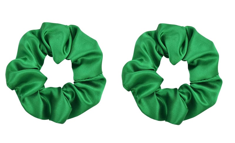 Women Teen Girls Satin Scrunchies Hair Accessories Elastic Hair Ponytail Holder Hair Tie  Set of 2 Green