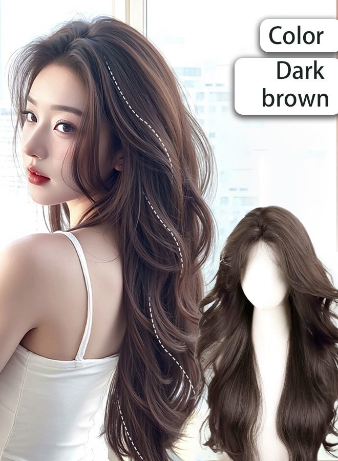 شعر مستعار طويل وملتوي للنساء، شعر اصطناعي طبيعي وناعم مقاوم للحرارة للزفاف والتنكر والحفلات والاستخدام اليومي (بني Тем الالون) - Image 1