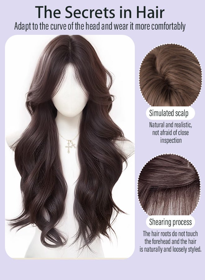 شعر مستعار طويل وملتوي للنساء، شعر اصطناعي طبيعي وناعم مقاوم للحرارة للزفاف والتنكر والحفلات والاستخدام اليومي (بني Тем الالون) - Image 2