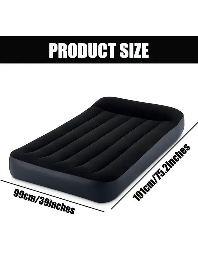 Classic Black Inflatable Air Mattress With Pillow 75 2 x 39 x 10 Inches Portable Durable PVC Airbed For Camping Beach Travel Home Living Room Garden - Image 3