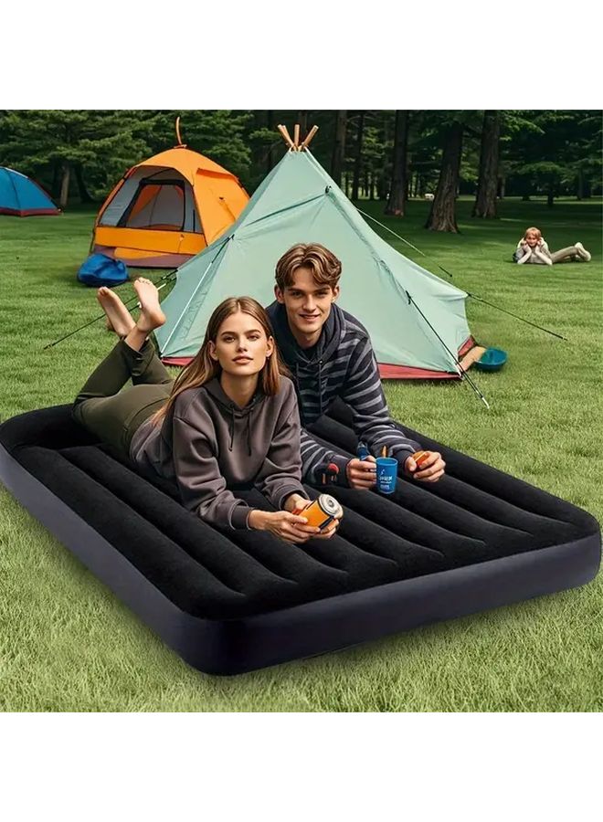 Classic Black Inflatable Air Mattress With Pillow 75 2 x 39 x 10 Inches Portable Durable PVC Airbed For Camping Beach Travel Home Living Room Garden - Image 1