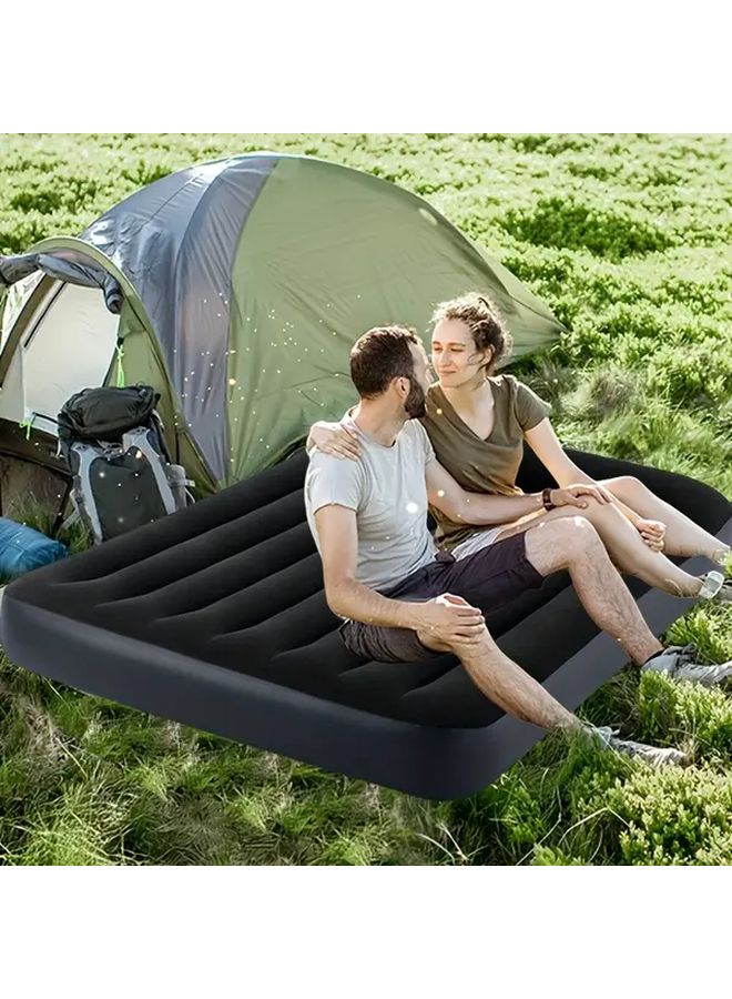 Classic Black Inflatable Air Mattress With Pillow 75 2 x 39 x 10 Inches Portable Durable PVC Airbed For Camping Beach Travel Home Living Room Garden - Image 2