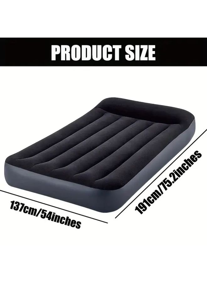 Classic Black Inflatable Air Mattress With Pillow 75 2 x 39 x 10 Inches Portable Durable PVC Airbed For Camping Beach Travel Home Living Room Garden - Image 5