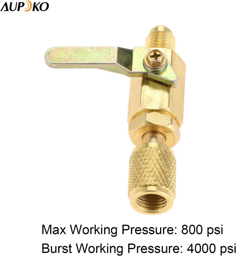 Aupoko Air Conditioner Ball Valve 1/4" SAE Adapter, Straight Shut-Off Valve for HVAC A/C Automotive Service Tools, Fits for R134A R22 R12 R410A Refrigerant - Image 5