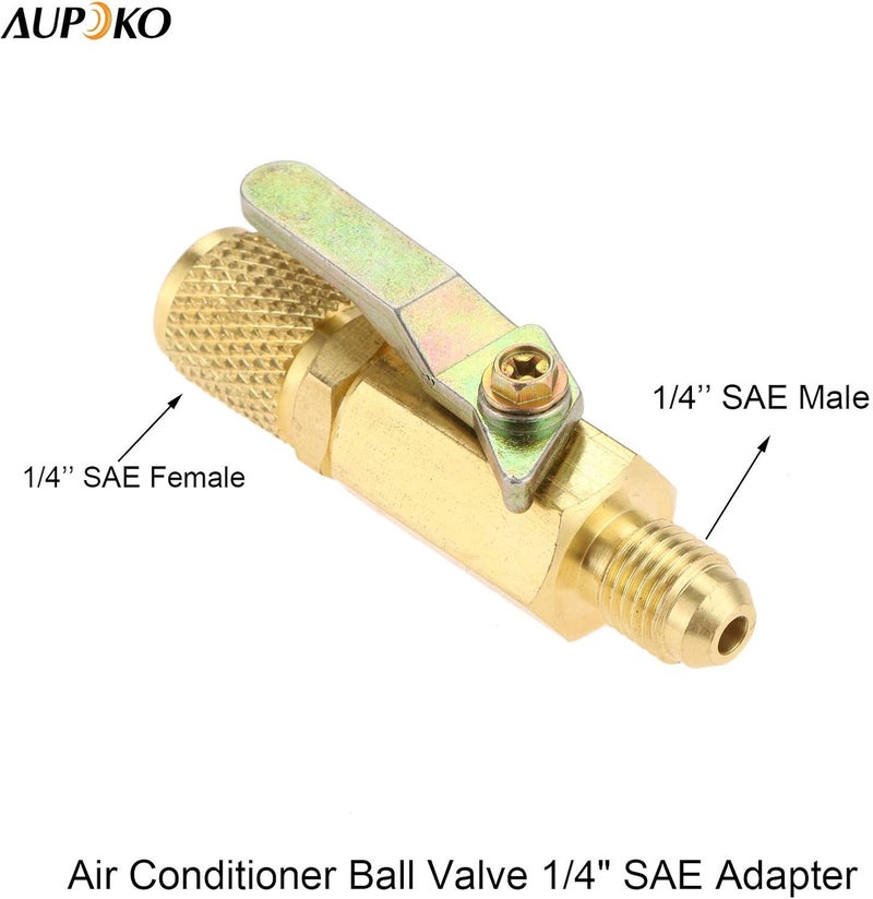 Aupoko Air Conditioner Ball Valve 1/4" SAE Adapter, Straight Shut-Off Valve for HVAC A/C Automotive Service Tools, Fits for R134A R22 R12 R410A Refrigerant - Image 2