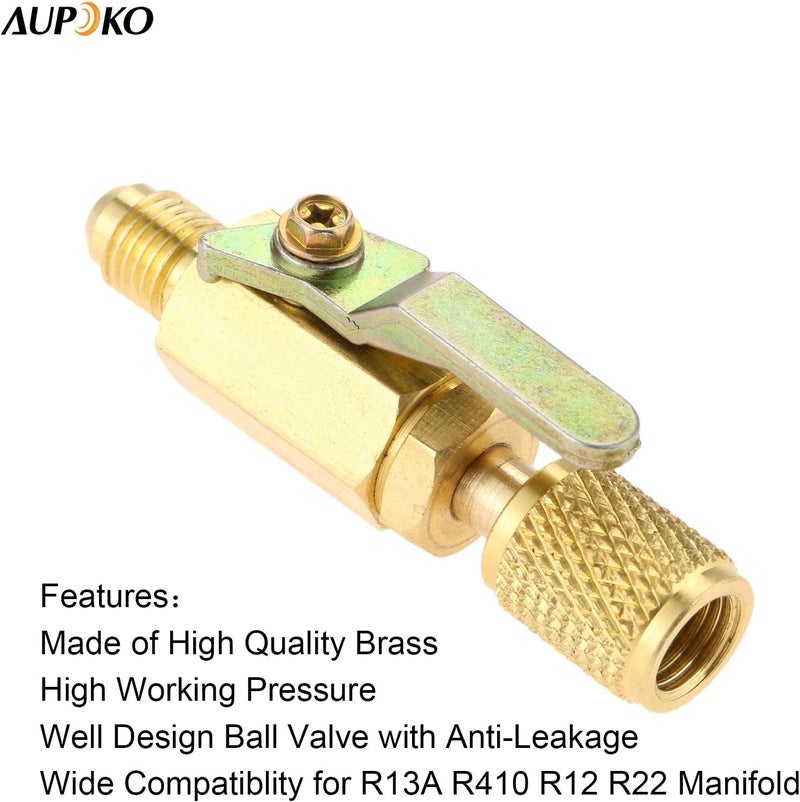 Aupoko Air Conditioner Ball Valve 1/4" SAE Adapter, Straight Shut-Off Valve for HVAC A/C Automotive Service Tools, Fits for R134A R22 R12 R410A Refrigerant - Image 3
