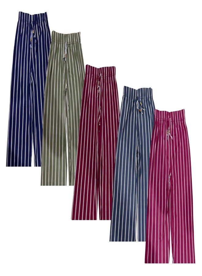 LOVO® Girls Stylish Palazzo with TIE in Waist Poly Cotton Striped High Waisted Lounge Wide Leg Palazzo Pants (Lining Print). Multicolour - Image 1