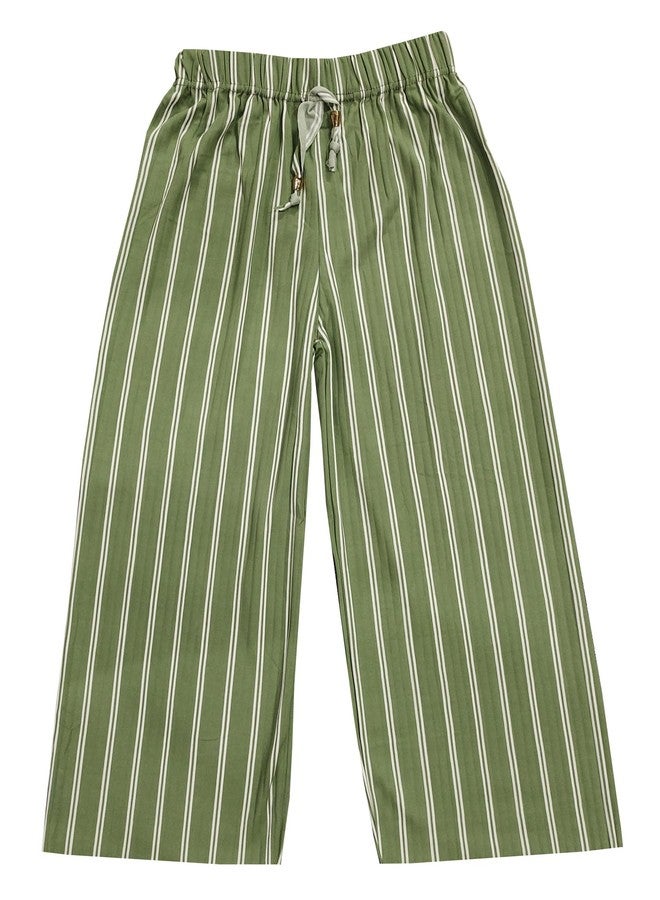 LOVO® Girls Stylish Palazzo with TIE in Waist Poly Cotton Striped High Waisted Lounge Wide Leg Palazzo Pants (Lining Print). Multicolour - Image 2