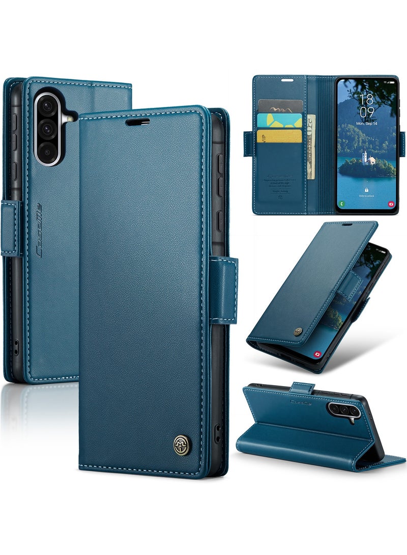 CaseMe Phone Case Luxury PU Leather Design Anti Fingerprint 023 Flip Cover Card Slot Holder Cover For Samsung Galaxy A56 (Blue) - Image 1