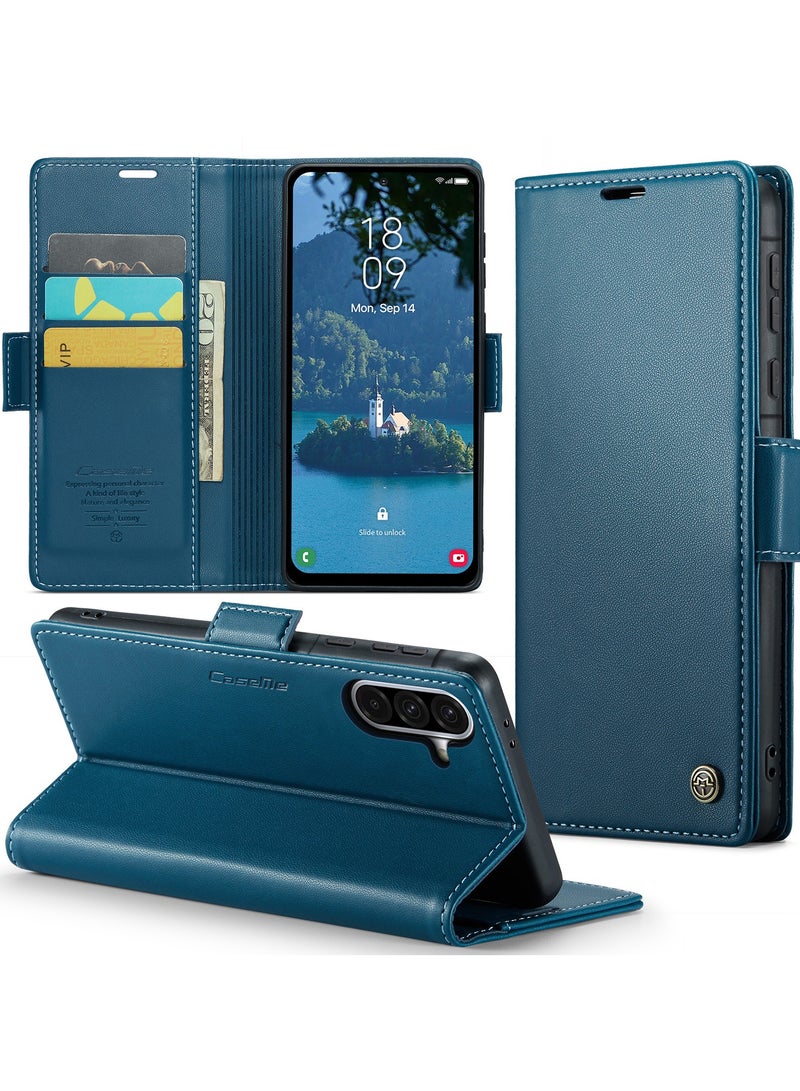 CaseMe Phone Case Luxury PU Leather Design Anti Fingerprint 023 Flip Cover Card Slot Holder Cover For Samsung Galaxy A56 (Blue) - Image 2