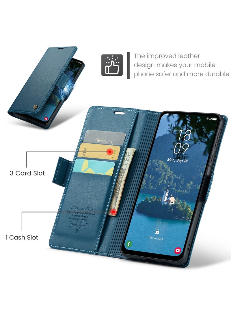 CaseMe Phone Case Luxury PU Leather Design Anti Fingerprint 023 Flip Cover Card Slot Holder Cover For Samsung Galaxy A56 (Blue) - Image 4