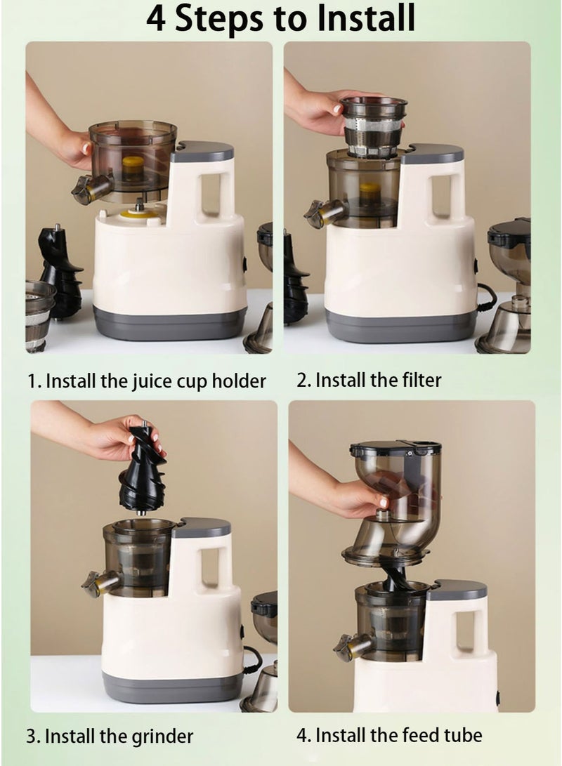 MarlaMall Masticating Juicer Machines, with Big Wide 83mm Feed Chute, Electric Juicer Machines for Vegetables and Fruits, Easy to Clean with Brush, Cold Press Juicer BPA-Free (Beige) - Image 3