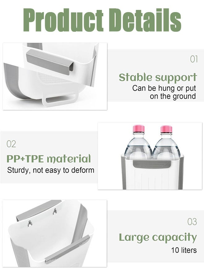 سلة مهملات مطبخ قابلة للطي مثبتة على الحائط، سلة مهملات مطبخ قابلة للطي معلقة بسعة 10 لتر، سلة مهملات مثبتة على الحائط، سلة مهملات فوق الباب للخزانة، السيارة، غرفة النوم، الحمام، المكتب، عربة التخييم - Image 3