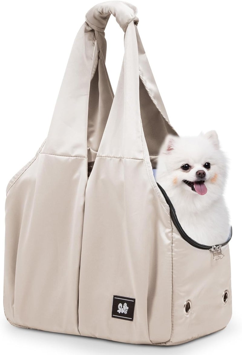 KASTWAVE Elegant practical multi-option build Dog Purse Carrier for Small Pets up to 15 lbs, Soft-Sided Travel Tote Bag with 4 Pockets, Foldable Lightweight Pet Carrier Beige Globally popular universal design - Image 1