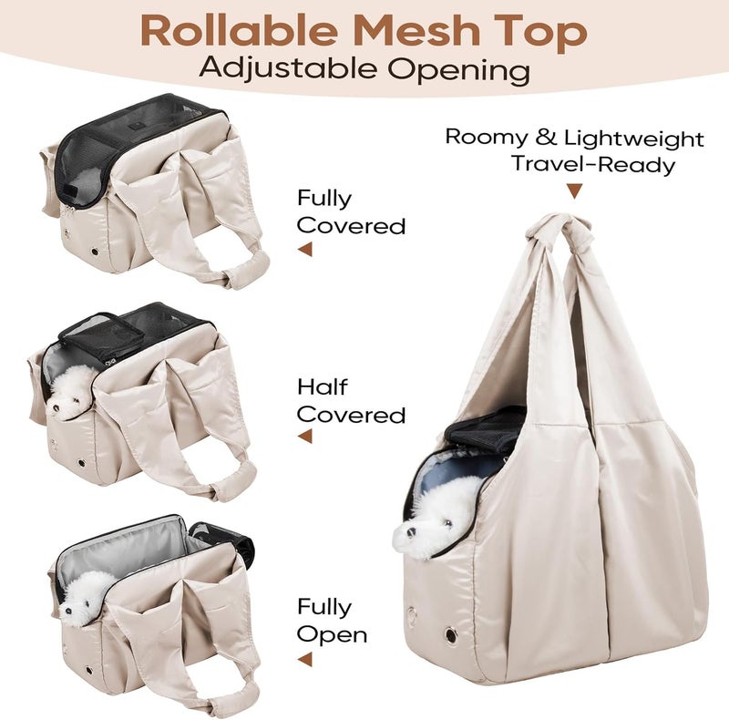 KASTWAVE Elegant practical multi-option build Dog Purse Carrier for Small Pets up to 15 lbs, Soft-Sided Travel Tote Bag with 4 Pockets, Foldable Lightweight Pet Carrier Beige Globally popular universal design - Image 4