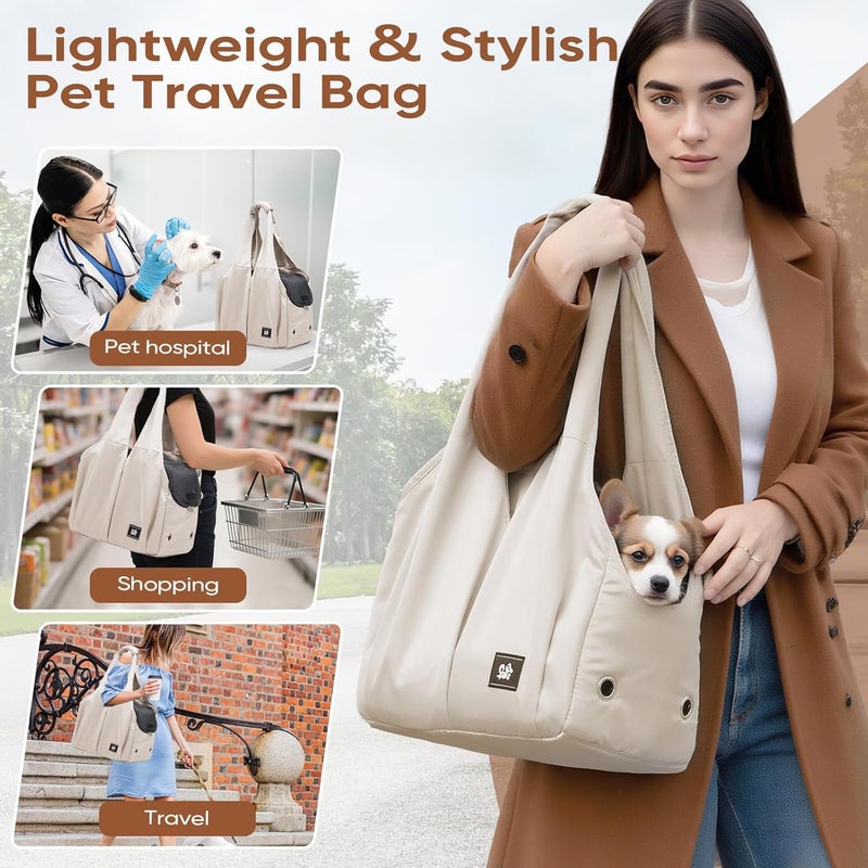KASTWAVE Elegant practical multi-option build Dog Purse Carrier for Small Pets up to 15 lbs, Soft-Sided Travel Tote Bag with 4 Pockets, Foldable Lightweight Pet Carrier Beige Globally popular universal design - Image 2