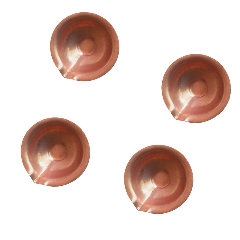 Salvus APP SOLUTIONS Traditional Round Shape Copper DeepakDiya for Pooja HomeOffice Decor Gift Showpiece Set of 4 Brown 15 Inch - Image 1
