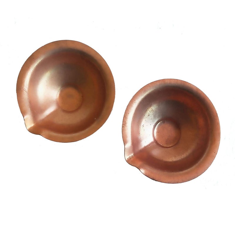 Salvus APP SOLUTIONS Traditional Round Shape Copper DeepakDiya for Pooja HomeOffice Decor Gift Showpiece Set of 4 Brown 15 Inch - Image 3