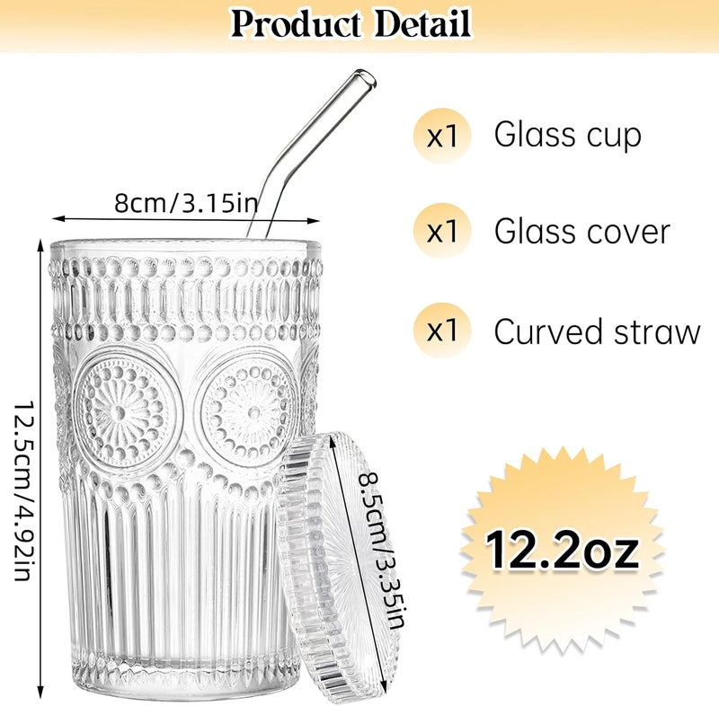 YAHUIPEIUS Glass Tumbler Stripe Vintage Drinking Glass Cup Coffee Cup With Lid and Straw Drinking Glasses for Water,Iced Coffee,Milk,Tea,Juice (B-Vintage), TWBZ-0115 - Image 4