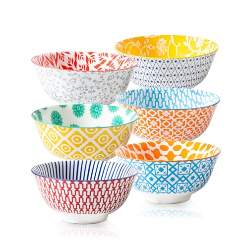 Cerkik Ceramic Soup Bowls Set 24 Oz Deep Cereal Bowl 6 Inch Large Kitchen Dinner Bowl Eating Pasta Salad Dessert Noodle Rice Oatmeal Microwave Dishwasher Safe Set of 6 Assorted Colors - Image 1