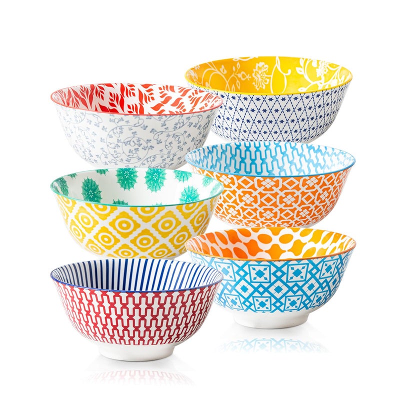 Cerkik Ceramic Soup Bowls Set 24 Oz Deep Cereal Bowl 6 Inch Large Kitchen Dinner Bowl Eating Pasta Salad Dessert Noodle Rice Oatmeal Microwave Dishwasher Safe Set of 6 Assorted Colors - Image 2