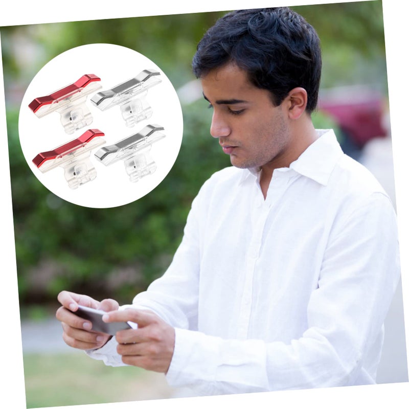 Metal Mobile Game Controller Triggers 2 Pairs Shooter Buttons Fire Aim Key Compatible Smartphones Gaming Accessories Red Silver - Image 5