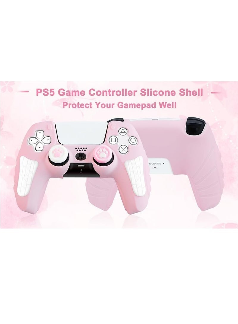 PS5 Controller Skin PS5 Controller Accessory Set Suitable For Playstation 5 Game Controller Skin With 2 Thumb Grip Caps Pink - Image 2
