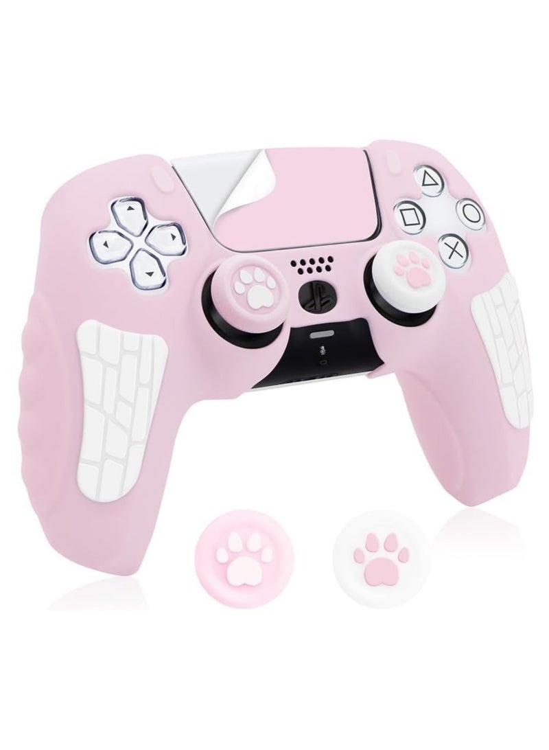 PS5 Controller Skin PS5 Controller Accessory Set Suitable For Playstation 5 Game Controller Skin With 2 Thumb Grip Caps Pink - Image 1