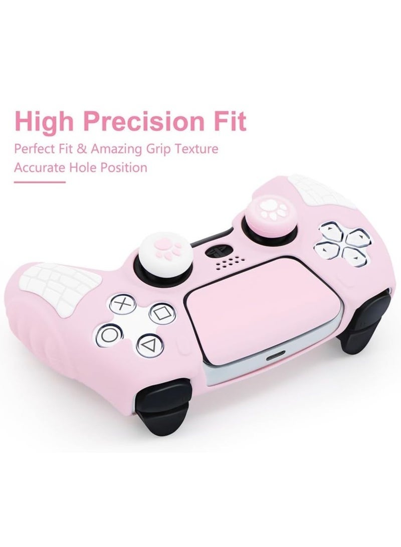 PS5 Controller Skin PS5 Controller Accessory Set Suitable For Playstation 5 Game Controller Skin With 2 Thumb Grip Caps Pink - Image 3