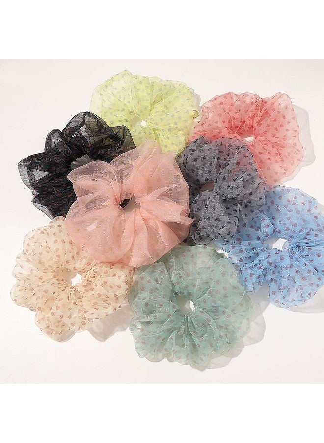 Fiable Collection Multicolour Hair Scrunchies Set, Organza Fabric, Orange Pink White Grey, Pack of 5 - Image 5