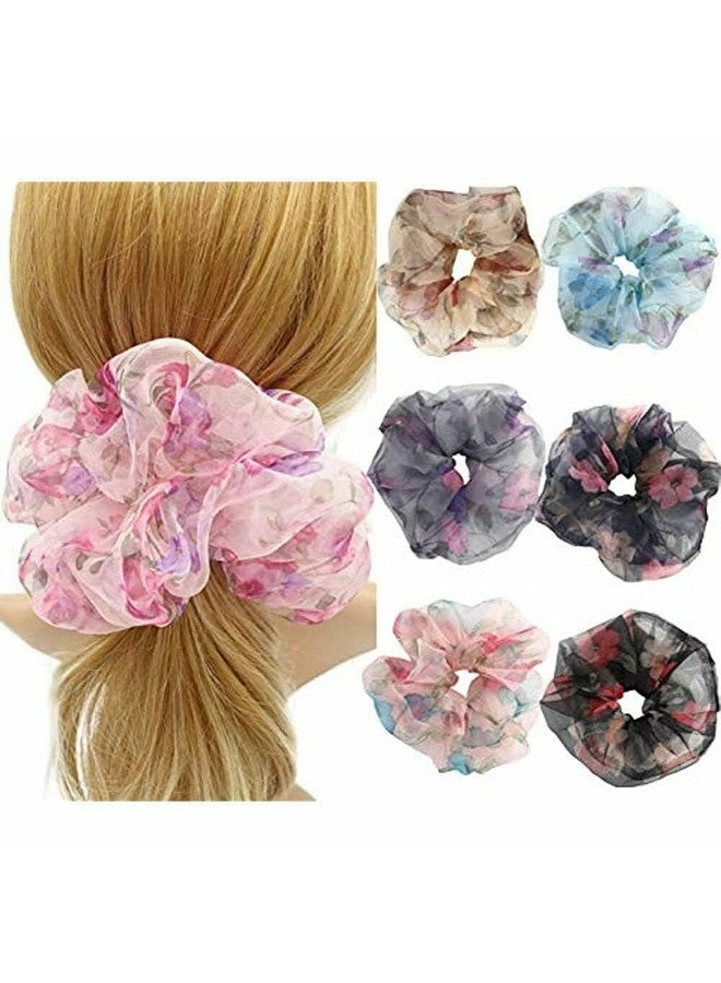 Fiable Collection Multicolour Hair Scrunchies Set, Organza Fabric, Orange Pink White Grey, Pack of 5 - Image 4