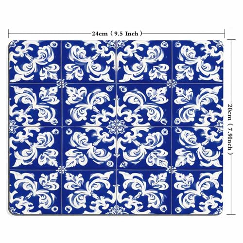 Mugod Moroccan Tile Mouse Pad Ikat Traditional Flower Floral Cobalt Blue White Mouse Mat Non-Slip Rubber Base Mousepad for Computer Laptop PC Gaming Working Office & Home 9.5x7.9 Inch - Image 4