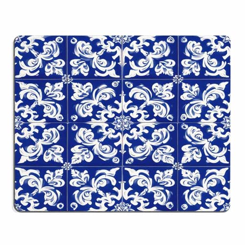 Mugod Moroccan Tile Mouse Pad Ikat Traditional Flower Floral Cobalt Blue White Mouse Mat Non-Slip Rubber Base Mousepad for Computer Laptop PC Gaming Working Office & Home 9.5x7.9 Inch - Image 1