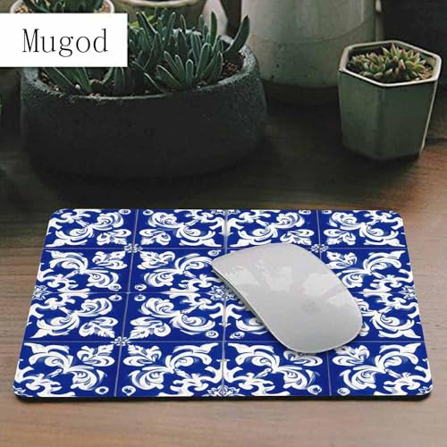 Mugod Moroccan Tile Mouse Pad Ikat Traditional Flower Floral Cobalt Blue White Mouse Mat Non-Slip Rubber Base Mousepad for Computer Laptop PC Gaming Working Office & Home 9.5x7.9 Inch - Image 2