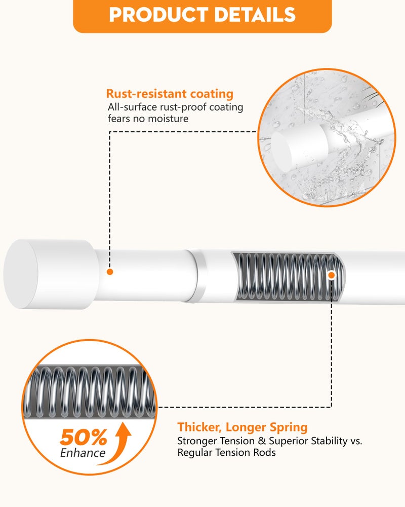 PadPure Spring Loaded Tension Rods 24-36 Inch, Adjustable Pressure Expandable White Tension Curtain Rod No Drilling for Windows, Kitchen, Doorway, Bathroom, Closet - Image 5