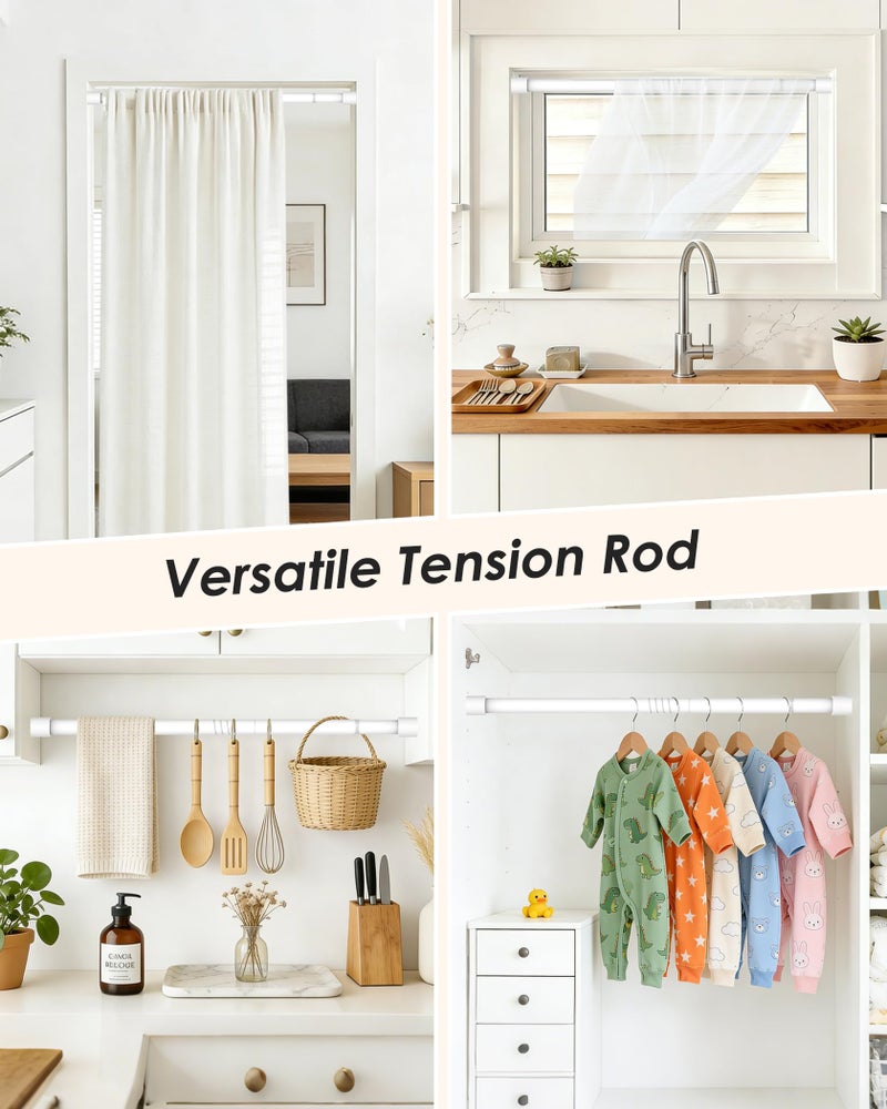 PadPure Spring Loaded Tension Rods 24-36 Inch, Adjustable Pressure Expandable White Tension Curtain Rod No Drilling for Windows, Kitchen, Doorway, Bathroom, Closet - Image 2