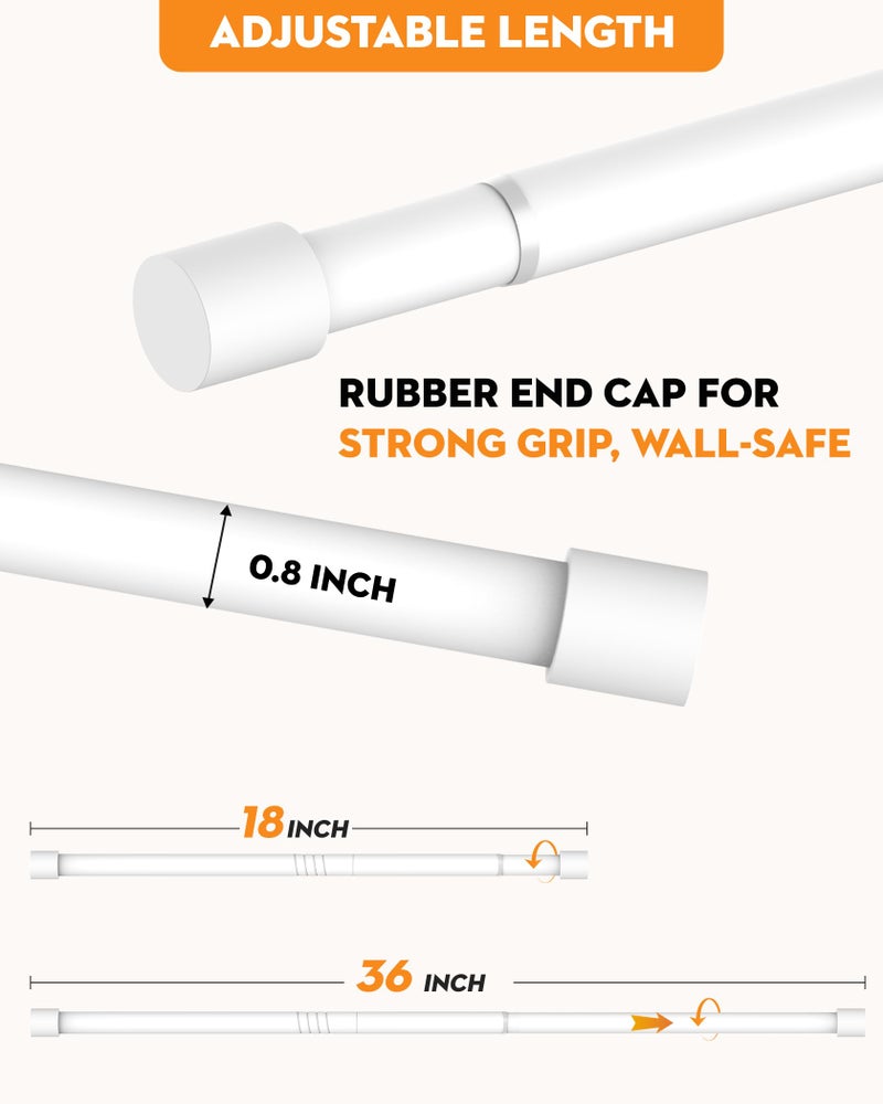 PadPure Spring Loaded Tension Rods 24-36 Inch, Adjustable Pressure Expandable White Tension Curtain Rod No Drilling for Windows, Kitchen, Doorway, Bathroom, Closet - Image 4