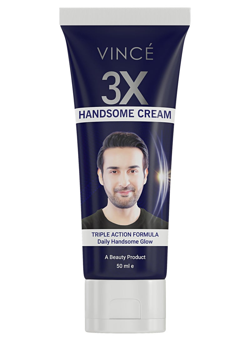 فينس كريم 3X Handsome للرجال - كريم تفتيح يومي للوجه مع فيتامين B3، يقلل من العيوب والبهتان، يعزز التوهج، غير دهني، غير لامع وخالي من الزيوت، 50 مل - Image 1