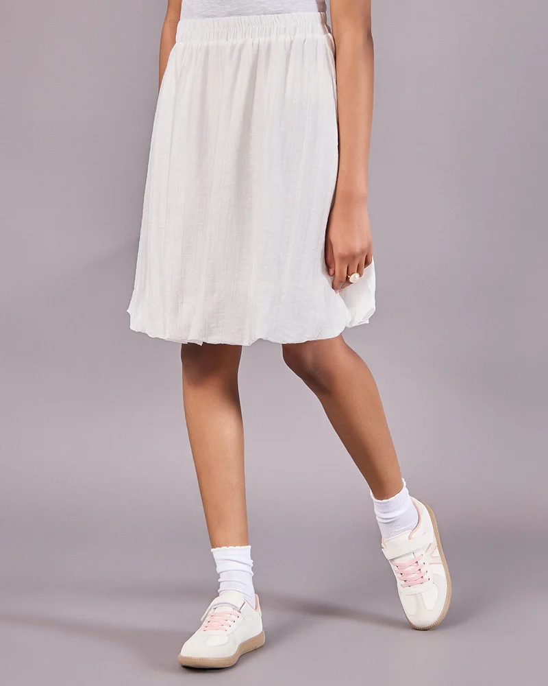 Redtag Senior Girls White Balloon Hem Skirt