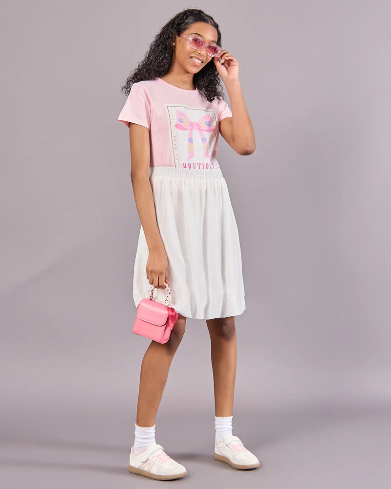 Redtag Senior Girls White Balloon Hem Skirt
